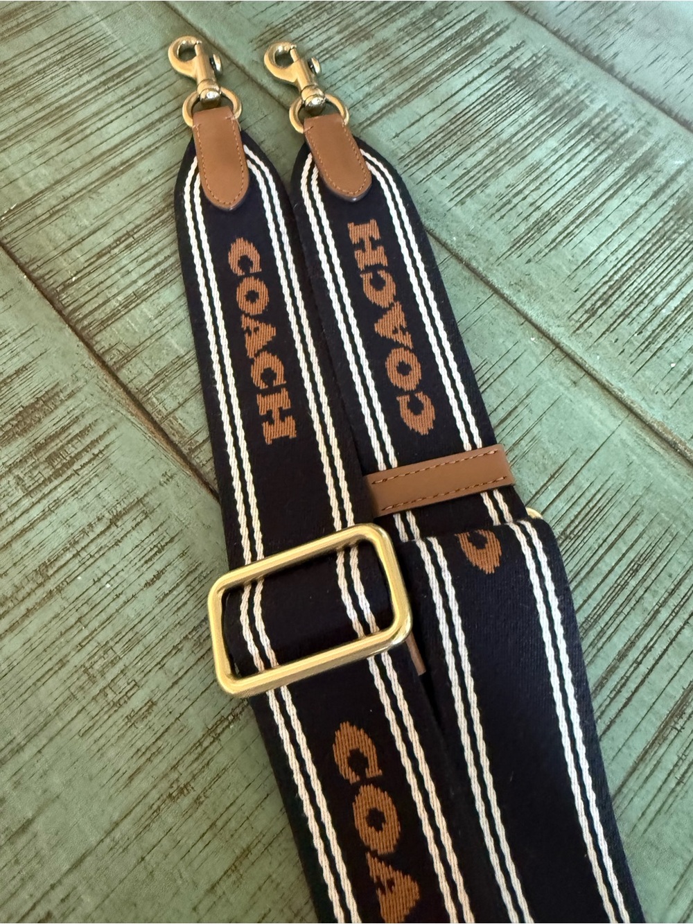 Coach Black & Tan Signature Logo Adjustable Webbing Strap - Picture 3 of 10